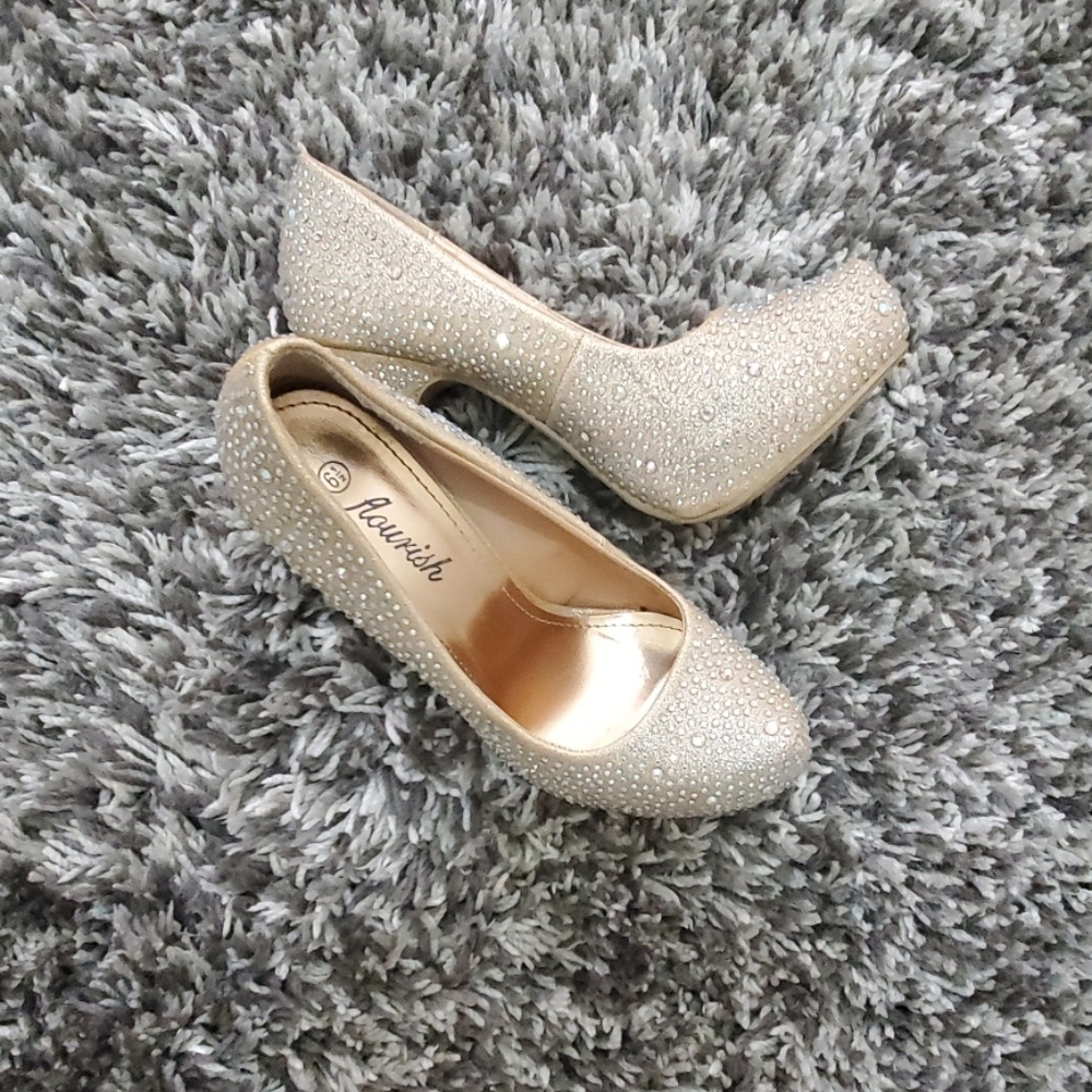 Nude rhinestone pumps